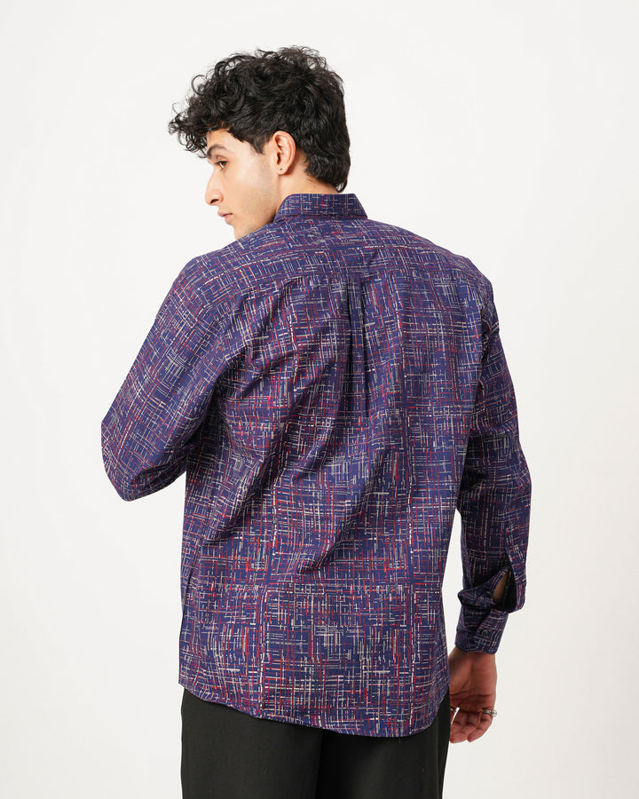 navy blue printed full sleeve shirt for men