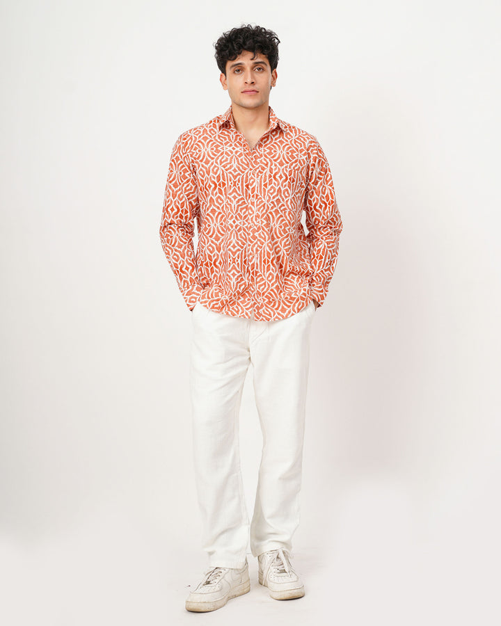 orange printed full sleeve shirt for men
