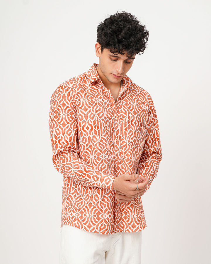 orange printed full sleeve shirt for men