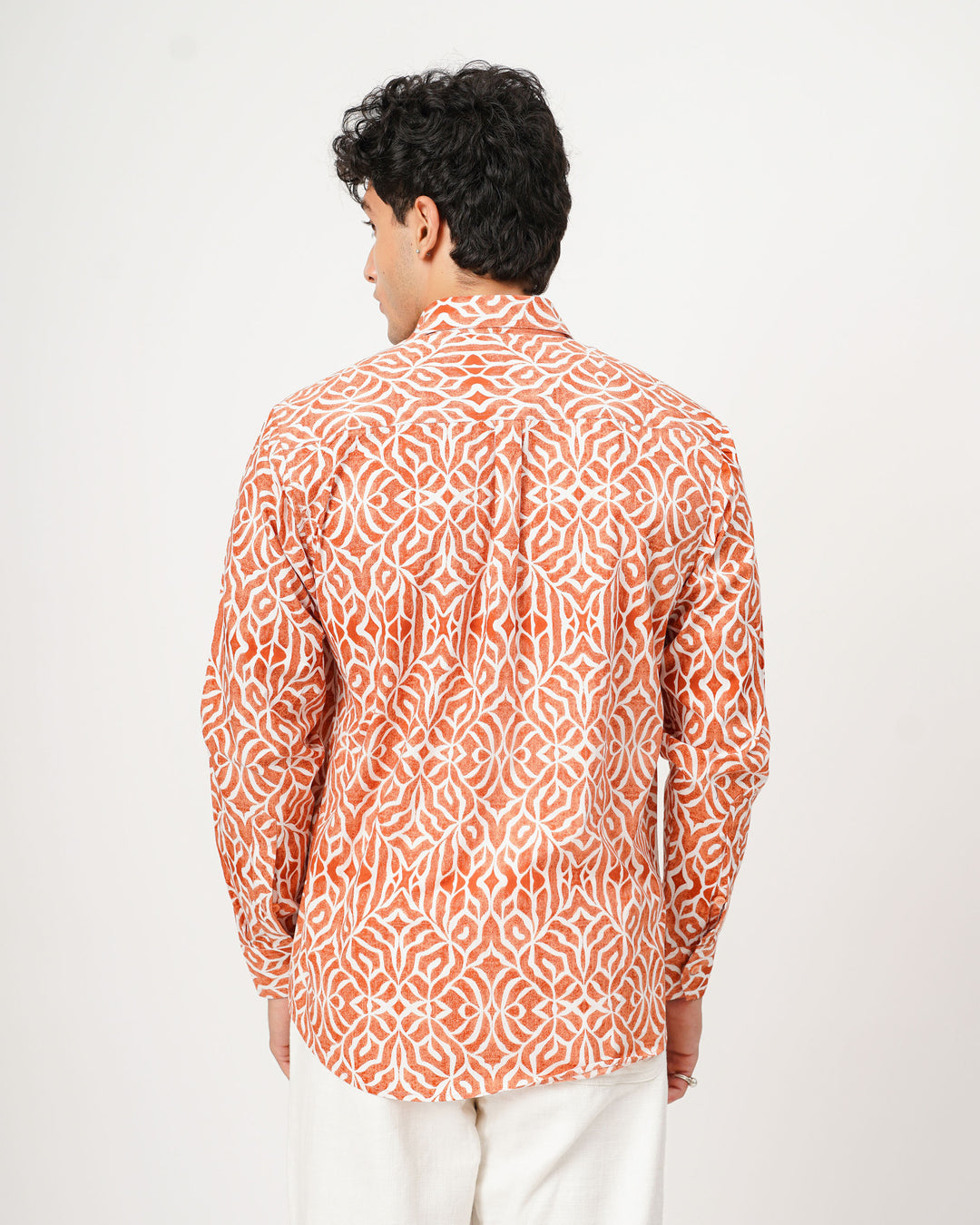 orange printed full sleeve shirt for men