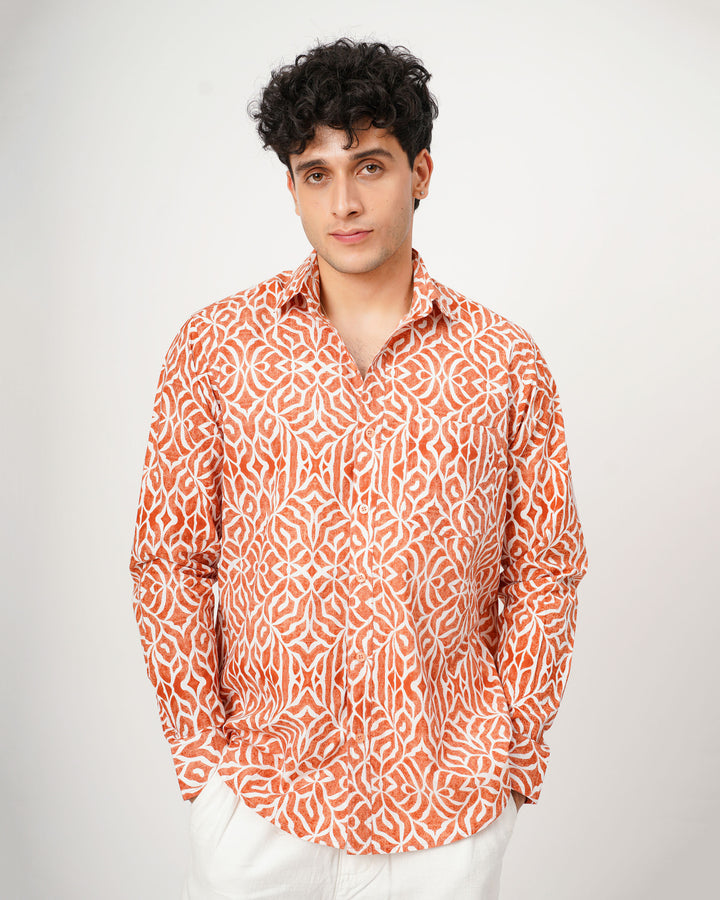 orange printed full sleeve shirt for men