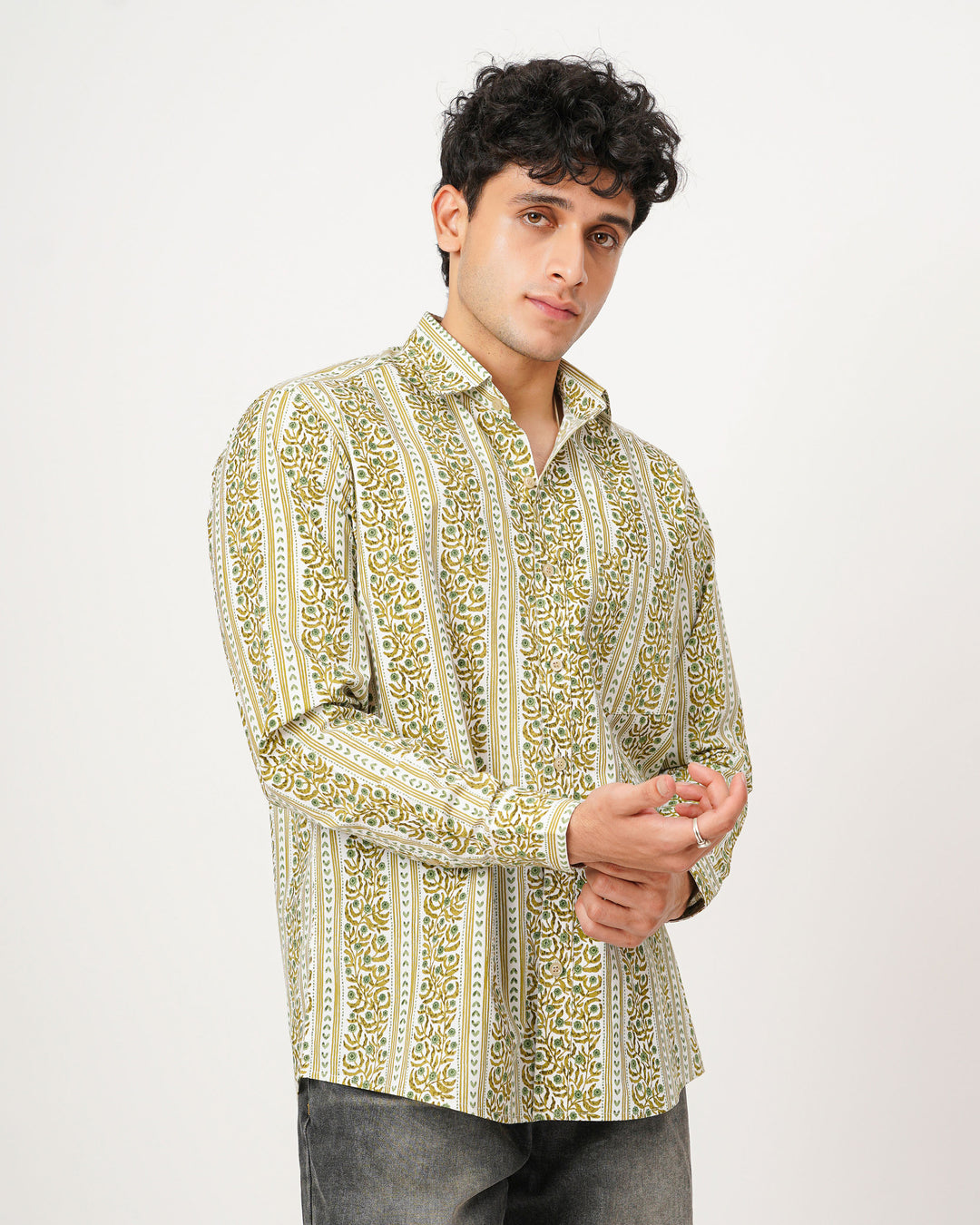 cream printed full sleeve shirt for men
