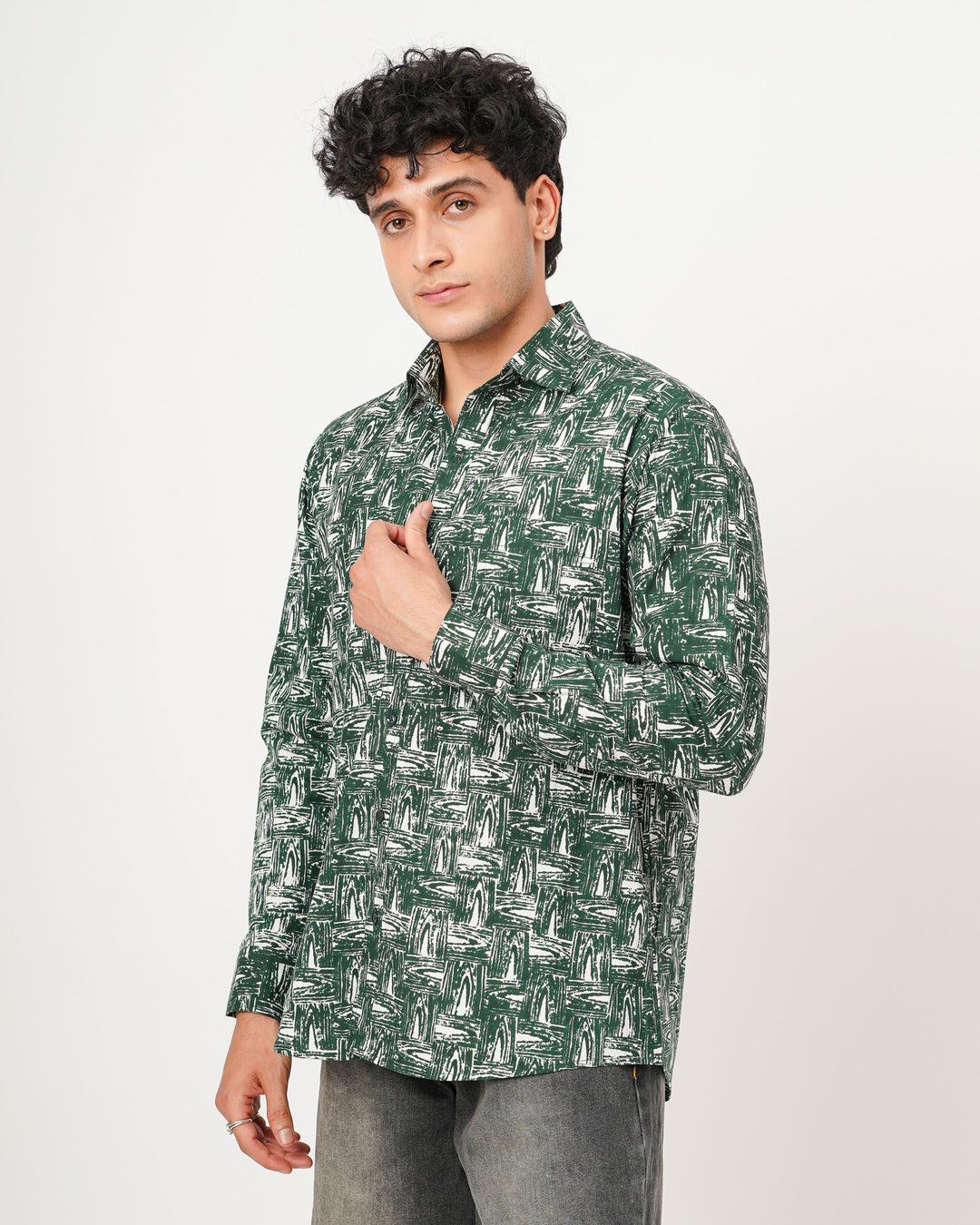 green printed full sleeve shirt for men