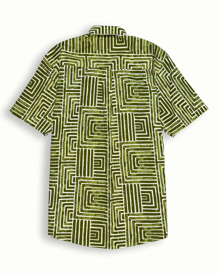 green printed half sleeve shirt for men