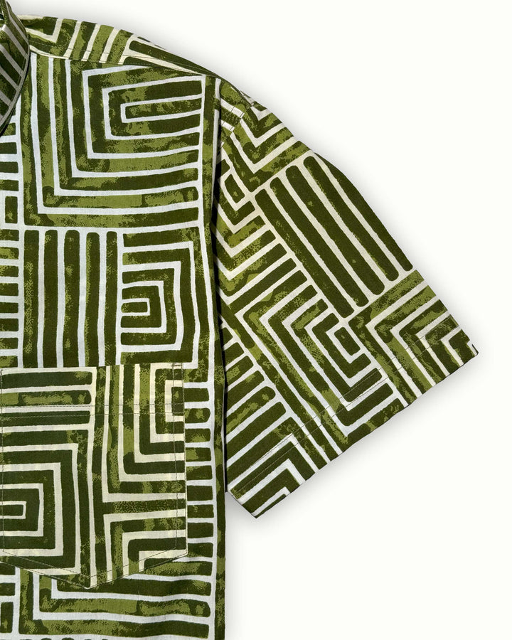 green printed half sleeve shirt for men