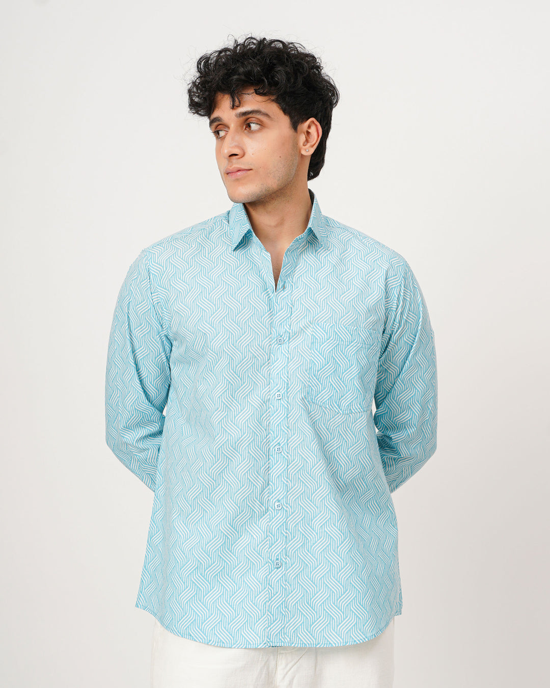 light blue printed full sleeve shirt for men