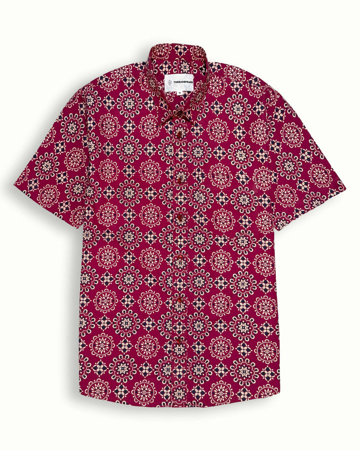 maroon printed half sleeve shirt for men