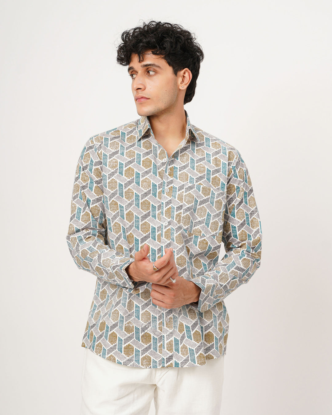 mustard black printed full sleeve shirt for men