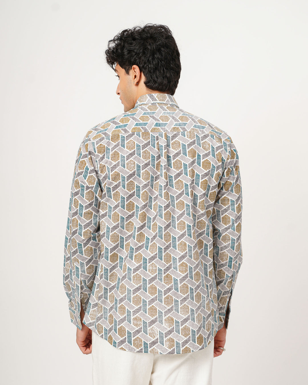 mustard black printed full sleeve shirt for men
