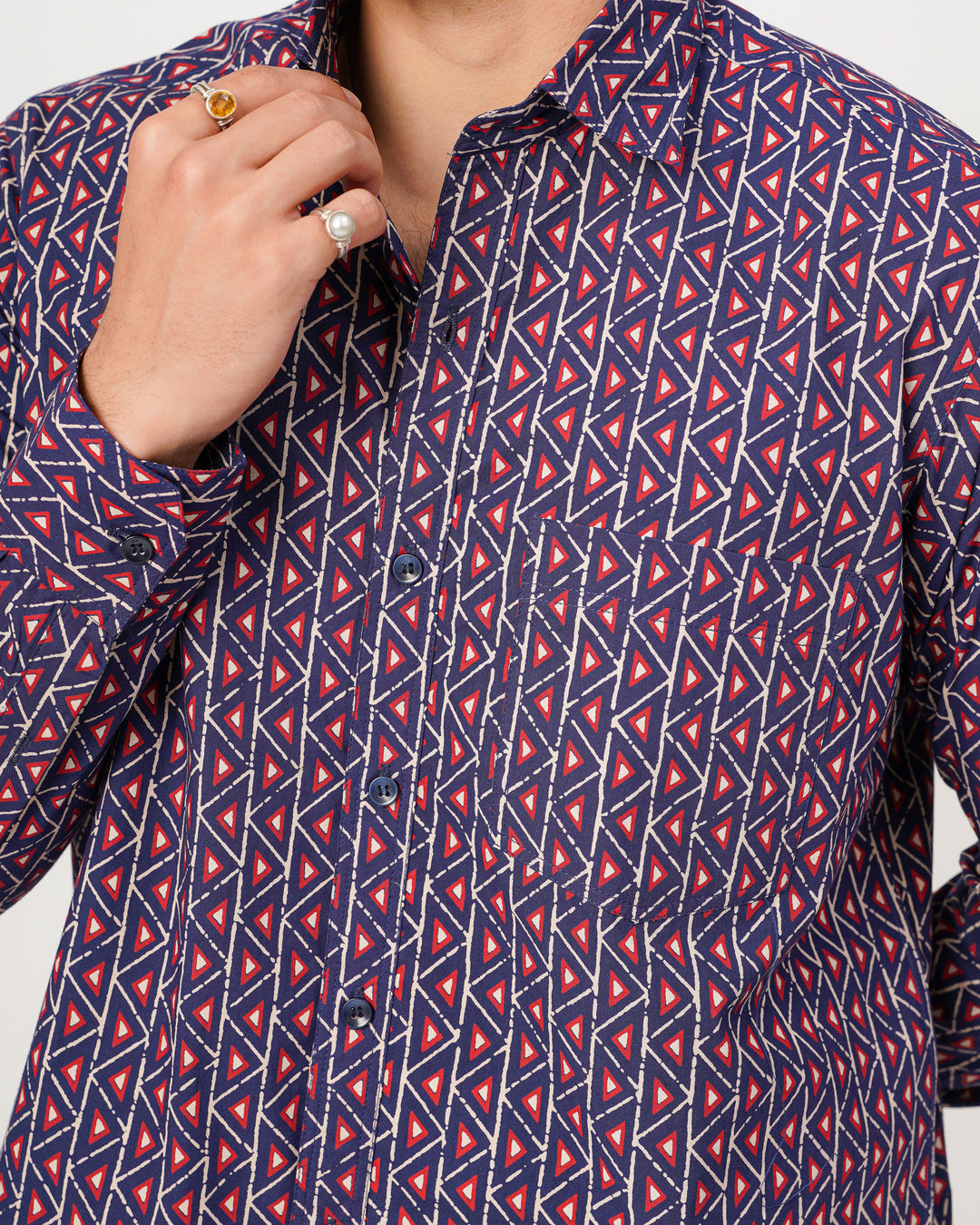 navy blue printed full sleeve shirt for men