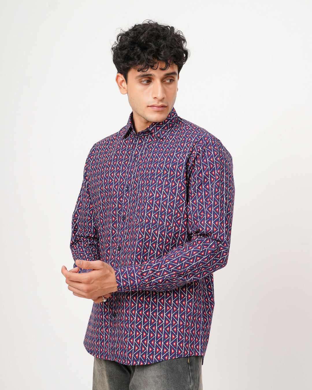 navy blue printed full sleeve shirt for men