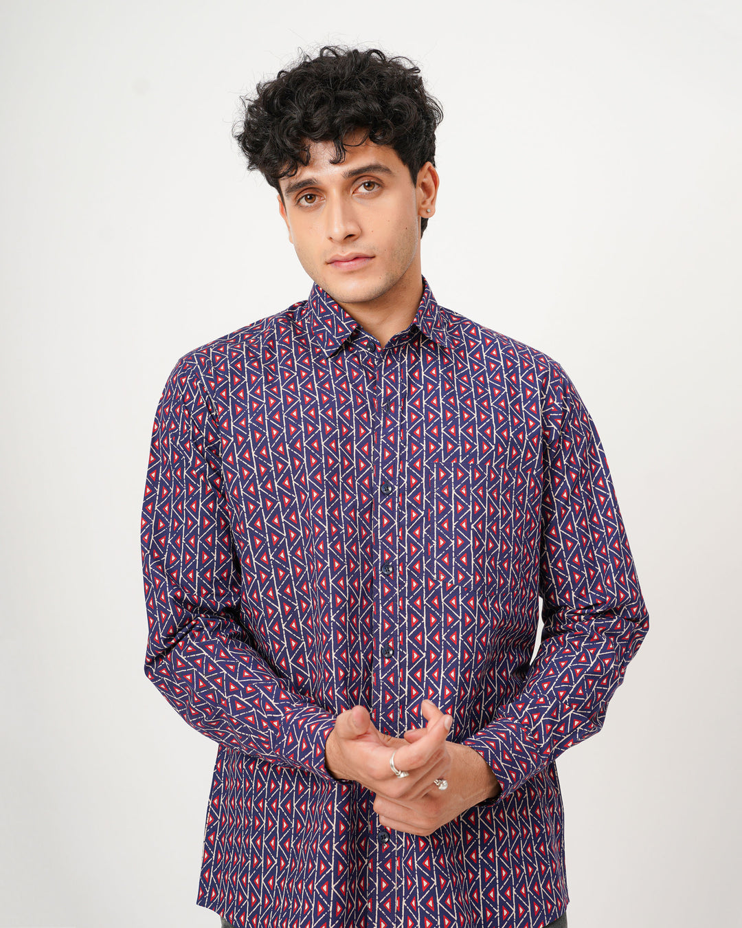 navy blue printed full sleeve shirt for men