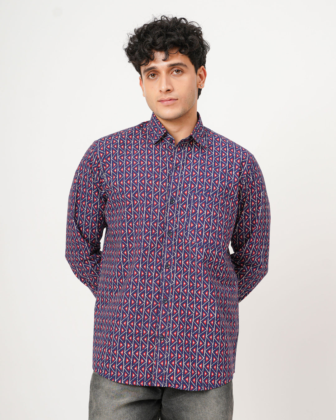 navy blue printed full sleeve shirt for men