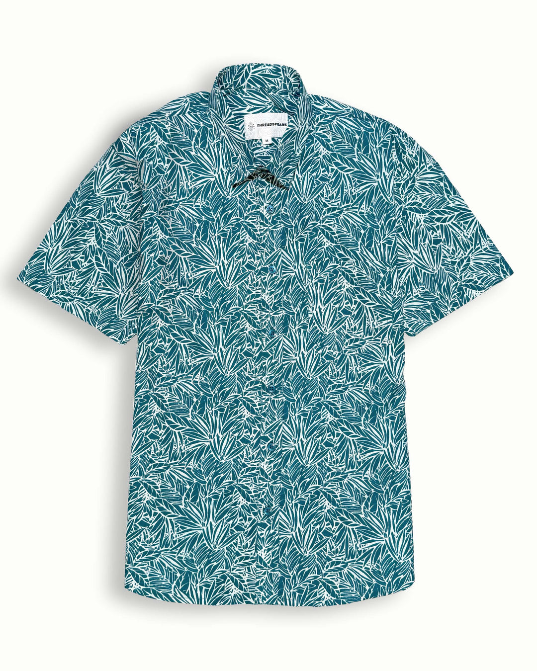 teal printed half sleeve shirt for men