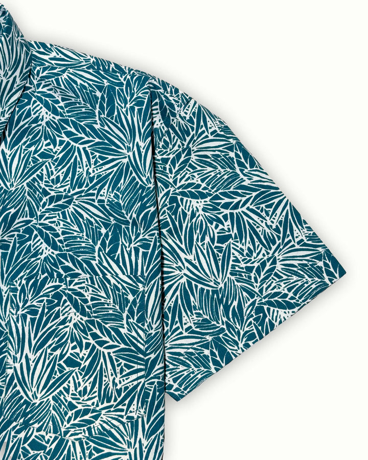 teal printed half sleeve shirt for men